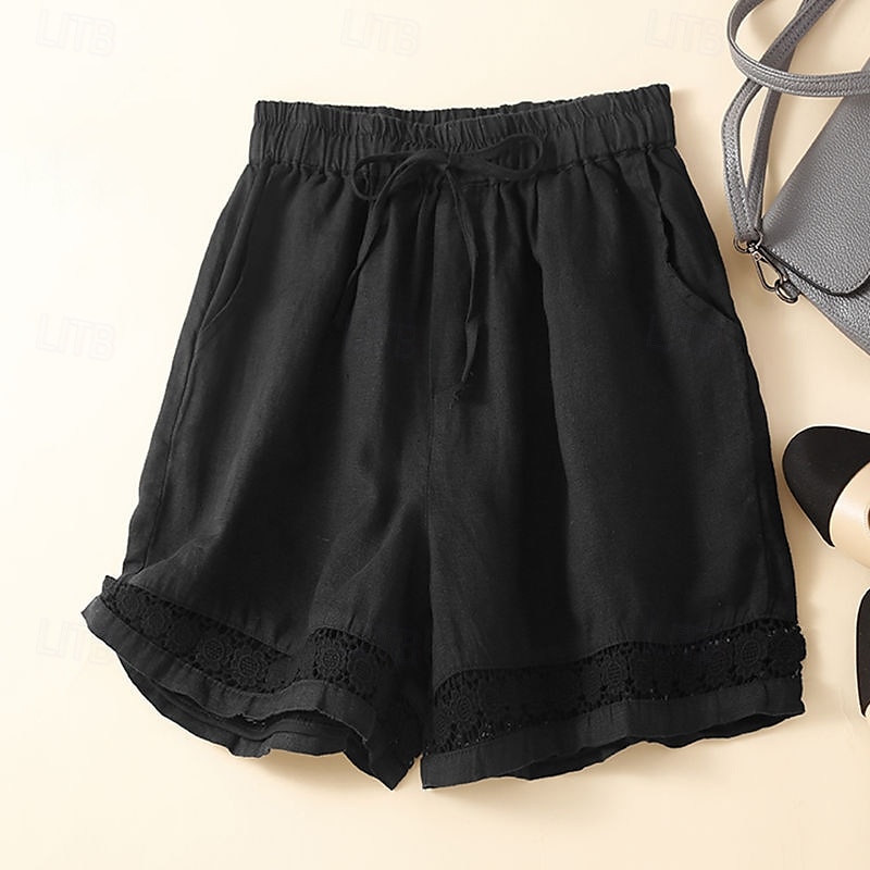 Femmes Short en coton et lin Shorts Slacks Occasionnel Court Naturel Uni Avec Poches Conception à cordon élastique Confortable Extérieur Sortir Noir Gingembre Vert Amande Été Coupe régulière de 2025 ? $14.99 –P15