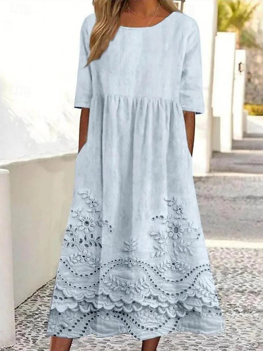 Damen Midikleid Freizeitkleid Skaterkleid Sommerkleid Mode Modern Täglich Wochenende Normale Passform Blumen Halbarm V Ausschnitt Weiß Rosa Blau Sommer 2025 - $21.99 –P2