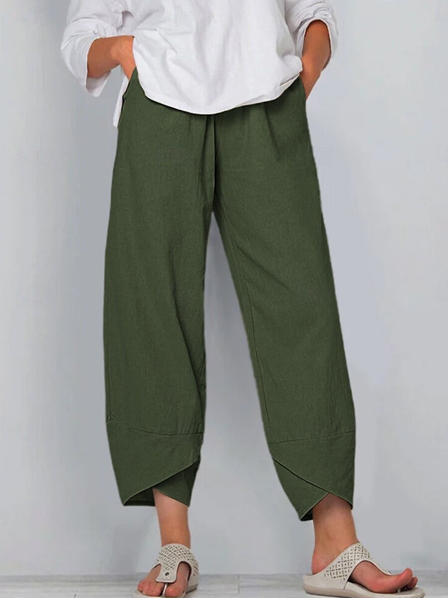 Pantaloni in Cotone Lino per Donna Pantaloni Baggy Chinos Simile Lino Moda Base Lunghezza Completa Vita Media Tasche Semplici Coulisse Comfort All'aperto Micro-elastico Vacanza Strada Quotidiano del 2025 a $18.99 –P3