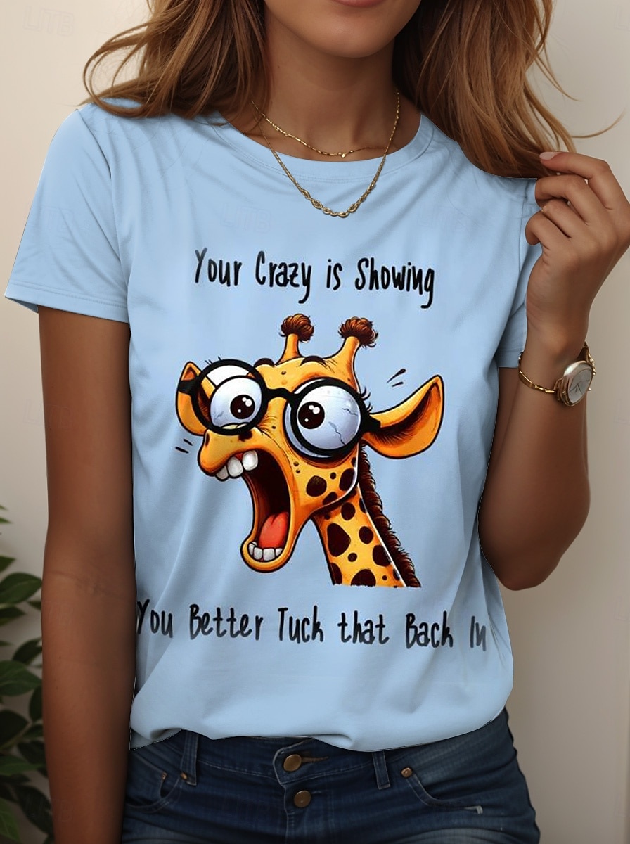 Damen T Shirt Grafik Tiermotiv Buchstabe Stilvoll Klassisch Lässig Kurzarm Rundhalsausschnitt Normale Oberteile Täglich Druck Schwarz Weiß Rosa Blau Purpur Sommer 2025 - $19.99 –P1