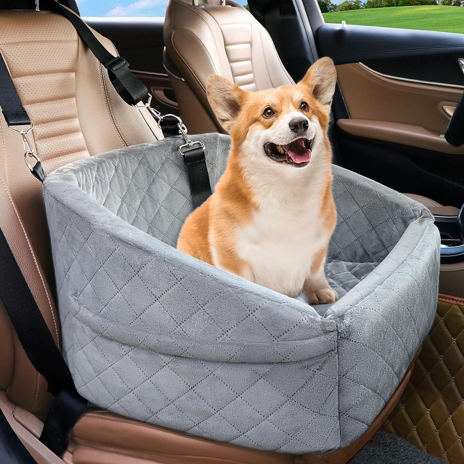 assento de carro para cães de pequeno e médio porte, assento elevatório removível e lavável para cães com menos de 30 libras, assento de carro para animais de estimação, cama de viagem com bolsos de de 2025 por $53.99 –P7