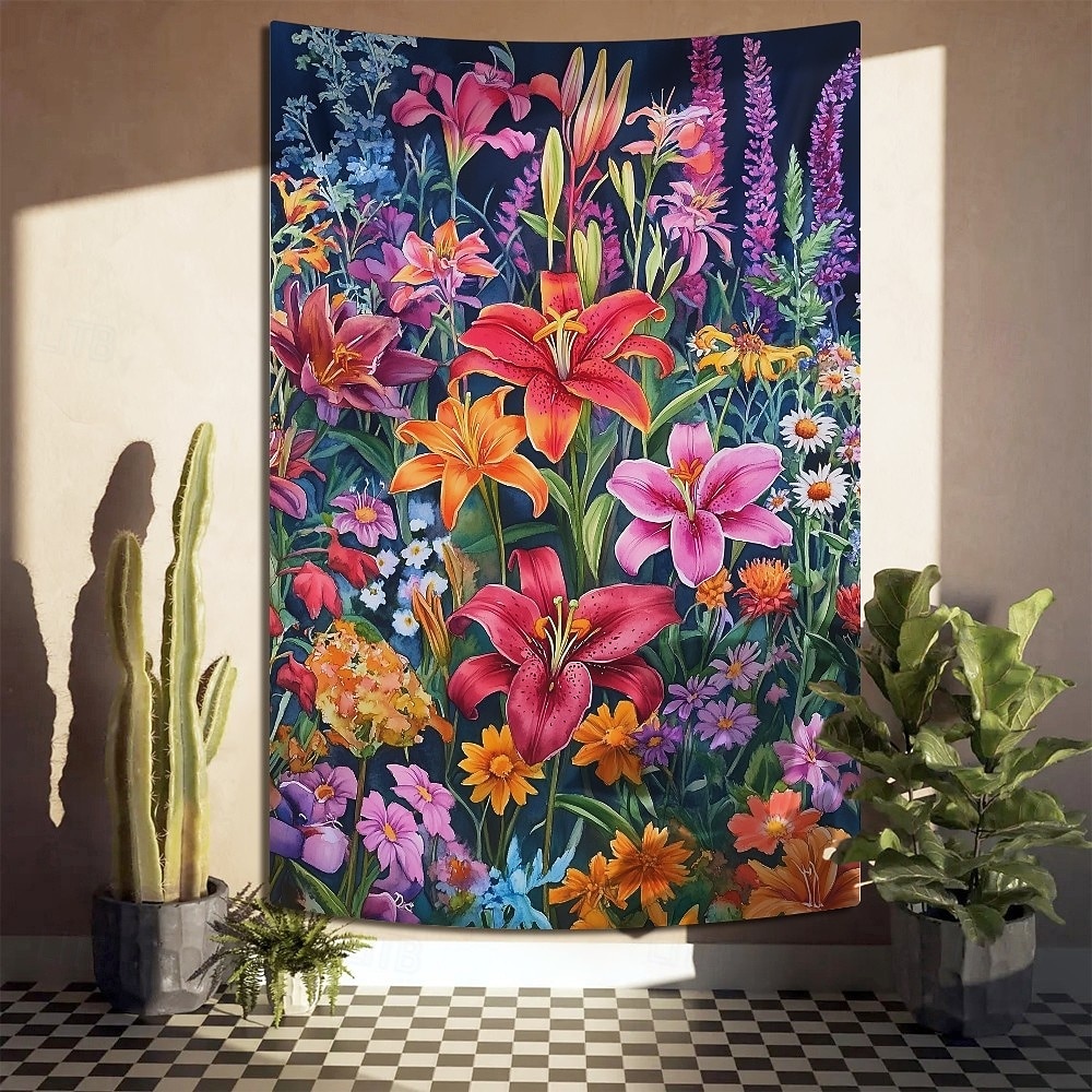 Květinové lilie závěsná tapisérie nástěnné umění velká tapisérie mural dekor fotografie pozadí deka závěs domácí ložnice obývací pokoj dekorace 2026 - $20.99 –P3