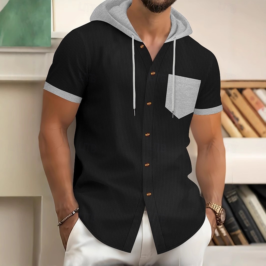 Per uomo Maglietta Waffle Giacca di pelle Maglietta Manica Corta Con Cappuccio Estate Blocco di colori Moda Designer Casual Tasca Bottoni Davanti All'aperto Casuale Quotidiano Nero Verde Borgogna del 2026 a $21.99 –P1