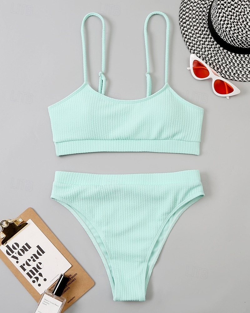 Femmes Maillots de Bain Bikini 2 pièces Maillot de bain Dos nu Tropical Tenues de plage Uni Col en U Sans manches Maillots de bain de 2025 ? $22.99 –P8