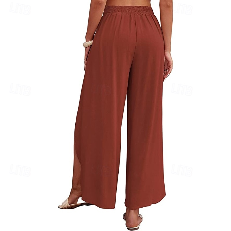 Per donna Pantaloni in cotone e lino Pantaloni Eleganti Casual Lunghezza intera Naturale Semplice Elastico in vita All'aperto Confortevole Streetwear Uscire Aalbicocca Giacinto Blu cielo chiaro Nero del 2025 a $27.99 –P5
