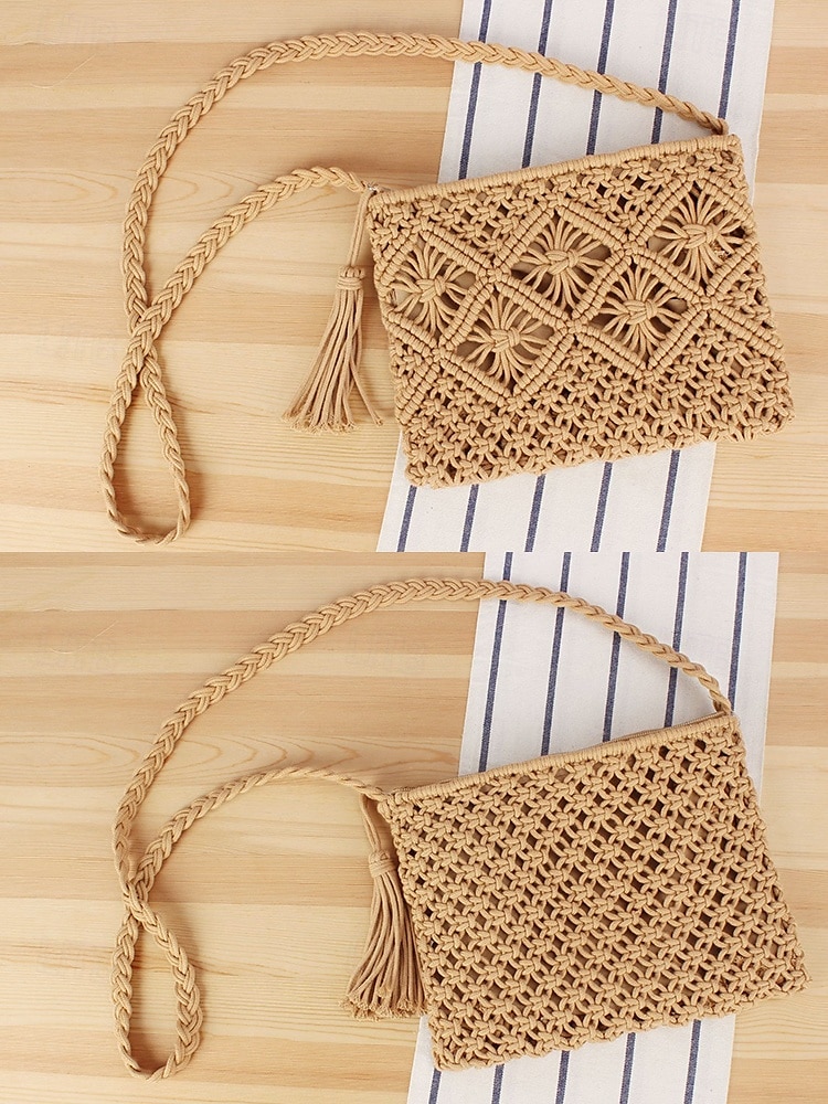 női kézzel szőtt boho crossbody táska – vintage makramé válltáska bojttal tengerparti nyaraláshoz és hétköznapi ruhákhoz szín fekete fehér rózsaszín 2025 - $14.99 –P7