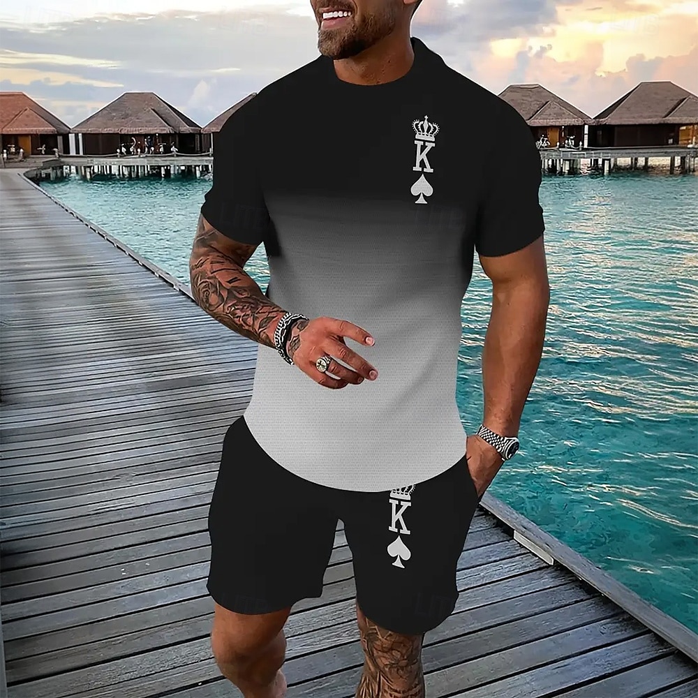 Men's Graphic 2pcs Tees sets Short Sleeve Short Pants Crew Neck Athleisure Sport Casual Daily 3D Print Summer Robin's Egg Blue Black Red 2025 - $25.99 –P4