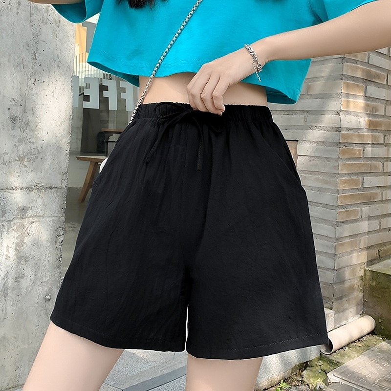 2025年 女性用 リネン風ショートパンツ スラックス クロップパンツ ファッション ストリートファッション 膝丈 ナチュラルウエスト 平織り ポケット 弾性巾着デザイン 快適 通気性 お出かけ 週末 フォレストグリーン ブラック ターコイズ ホワイト 夏 レギュラー  コレクション – $15.99 –P11