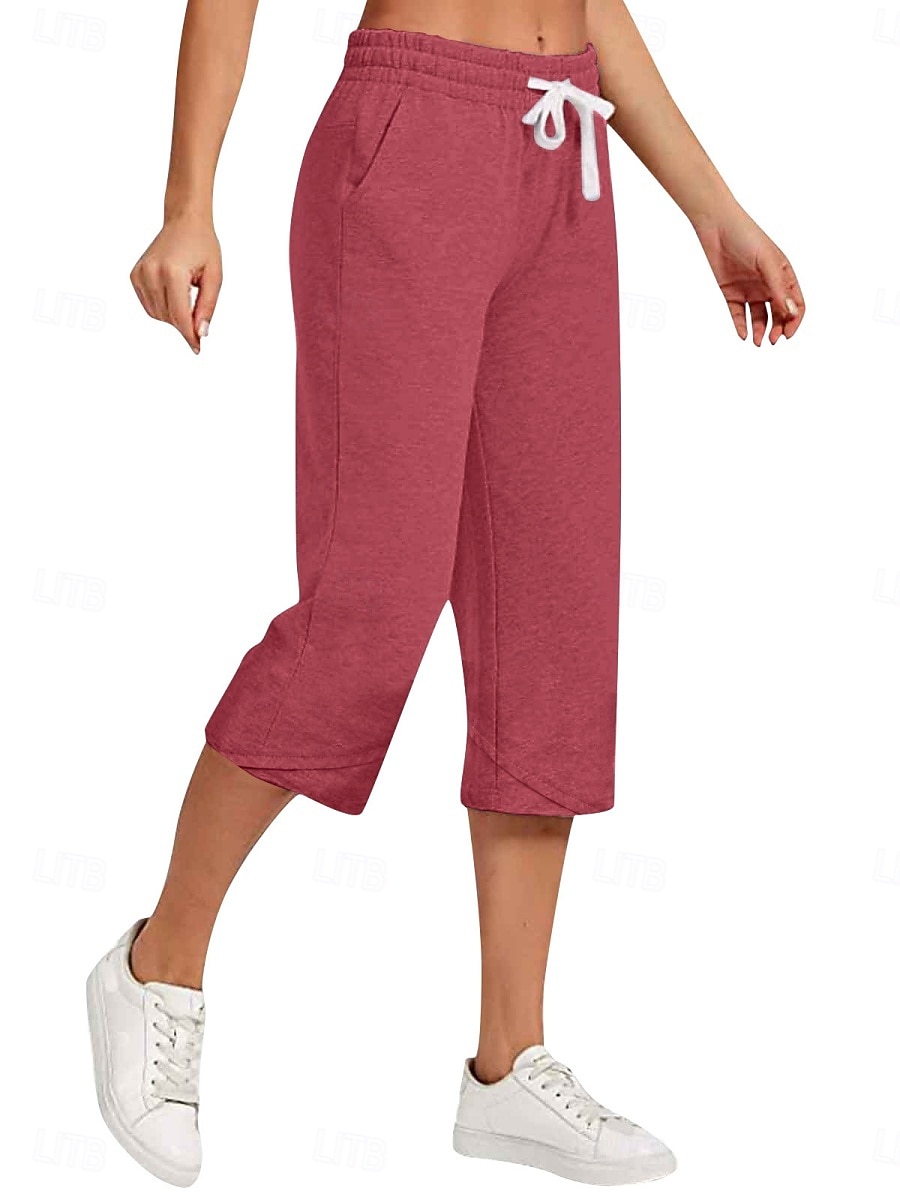 Women's Cotton Linen Pants Capri Pants Solid Color Chinos Basic Casual Calf-Length High Waist Plain Pocket Drawstring Comfort Outdoor Micro-elastic Vacation Street Daily Black White Red Apricot 2025 - $19.99 –P4
