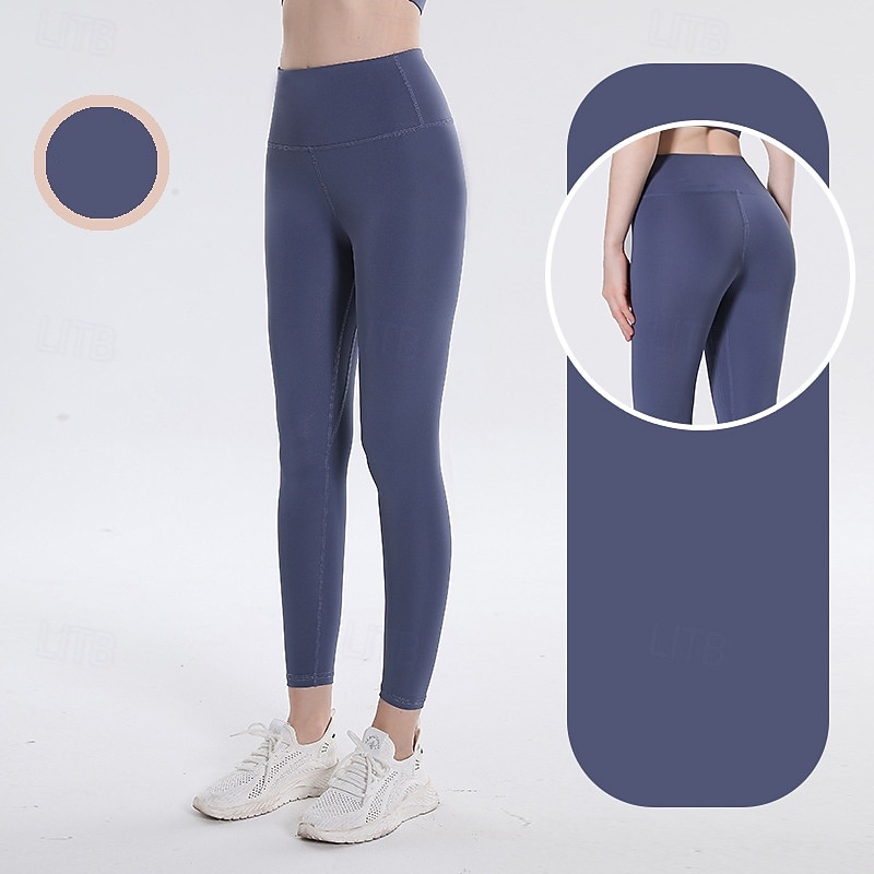 Women's Yoga Pants Yoga Leggings Scrunch Butt Anti-Curling Butt Lift Tummy Control High Waist Pilates Gym Workout Workout Tights Solid Color Black Blue Dusty Blue Spandex Fall Sports Activewear 2025 - $10.49 –P2