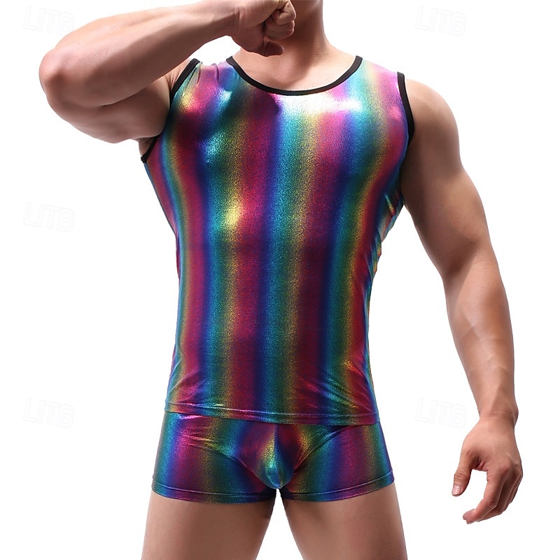 Retro Vintage 1980er Tanktop Unterhemd Disco Lack-Latex glänzend Metallisch Regenbogen Herren Halloween Karneval Pride Parade Pride-Monat Erwachsene Weste Ganzjahres 2025 - $18.99 –P6