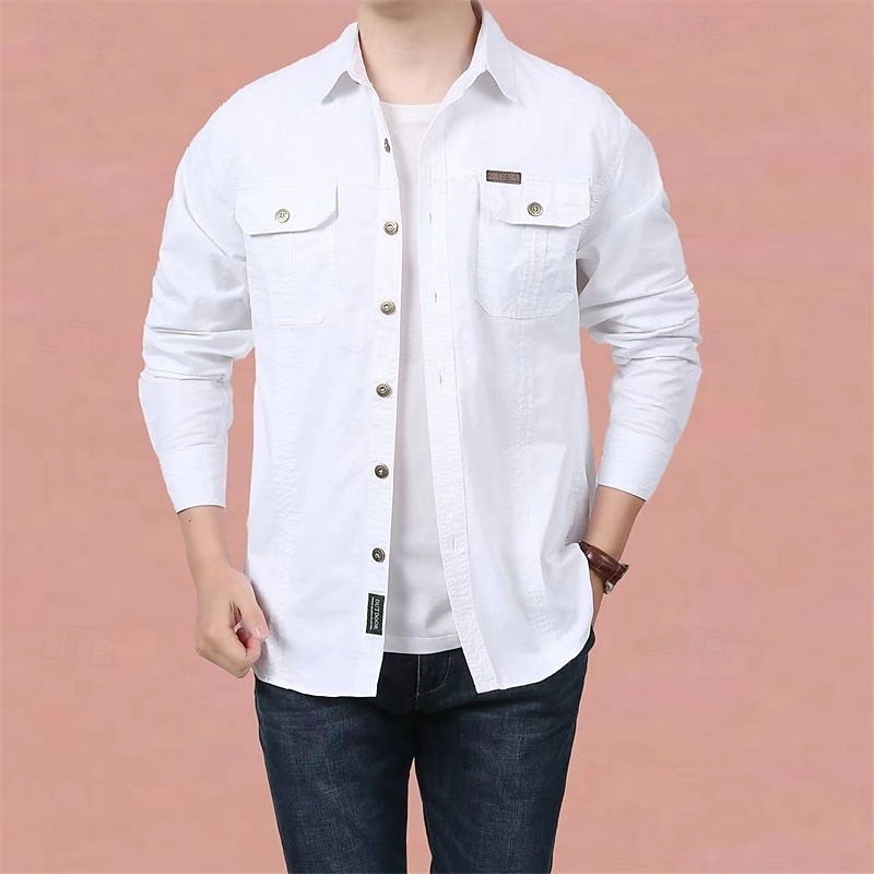 Per uomo Camicia Camicia Estiva Camicia casual Camicia con Bottoni Camicia cargo Nero Bianco Rosso Blu marino scuro Kaki Manica Lunga Semplice Colletto a Camicia Vacanza Camicia hawaiana Tasca del 2025 a $30.99 –P7