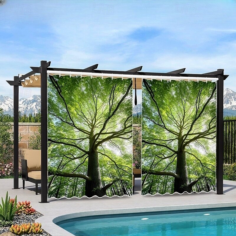 Cortina Externa Impermeável para Privacidade Cortina Deslizante para Pátio Cortinas de Pérgola com Olhal 3D Paisagem Florestal para Gazebo Varanda Alpendre Festa 1 Painel de 2025 por $34.99 –P10