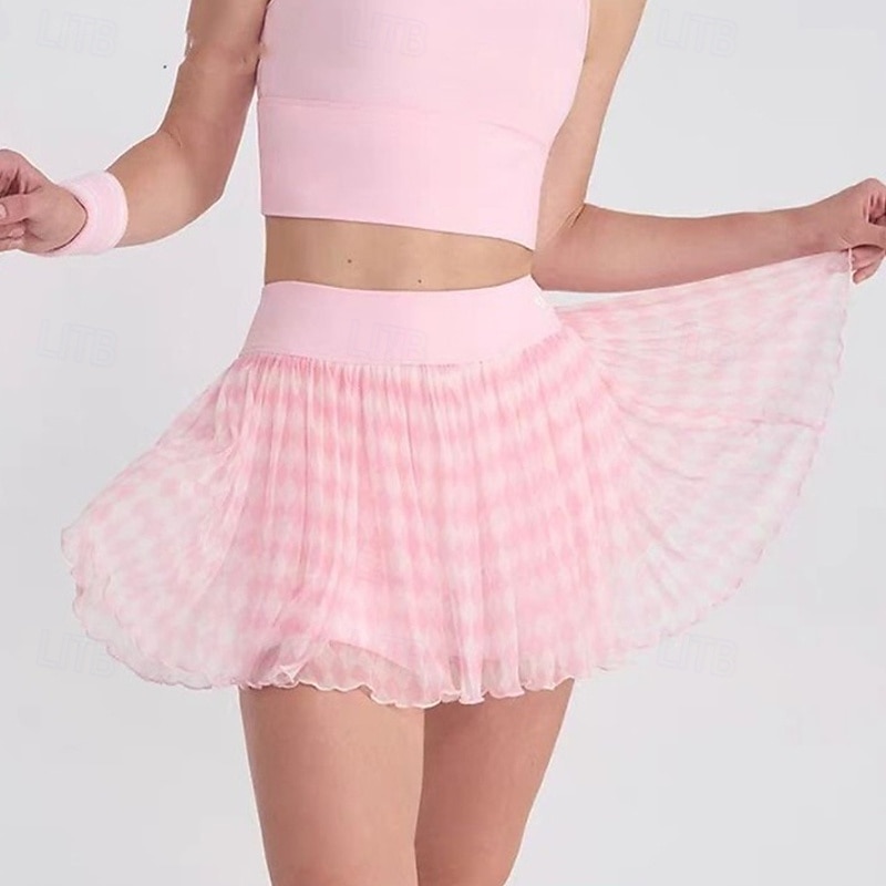 US Open Women's Tennis Skirts with Shorts Pleated Mesh Quick Dry Tennis Golf Badminton Leopard Checkered Skort Black Pink Green Tennis Clothing 2025 - $21.99 –P6