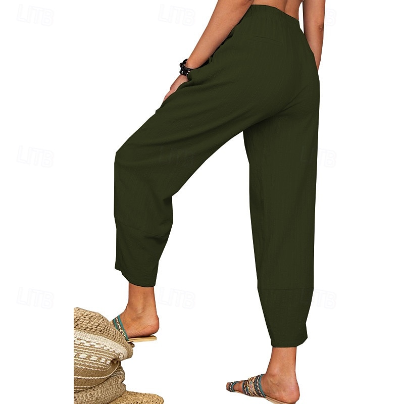 Per donna Pantaloni in cotone e lino Pantaloni Eleganti Streetwear Casual Lunghezza intera Naturale Semplice Tasca Elastico in vita Comodo Confortevole Uscire Weekend Vinaccia Grigio Nero Bianco del 2025 a $24.99 –P9