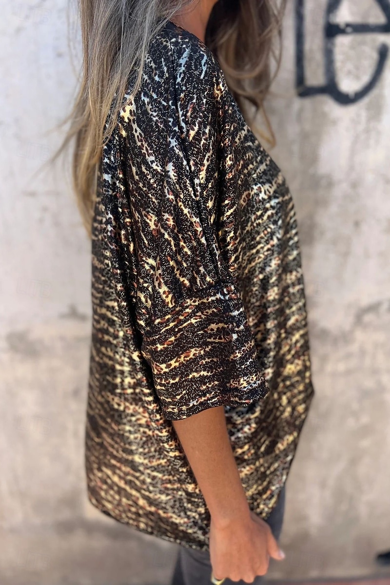 Dámské Halenka Leopard Moderní Poloviční rukáv Do V Běžné topy Denní Dovolená Jdeme ven Tisk Stříbrná Černá Léto 2025 - $19.99 –P4