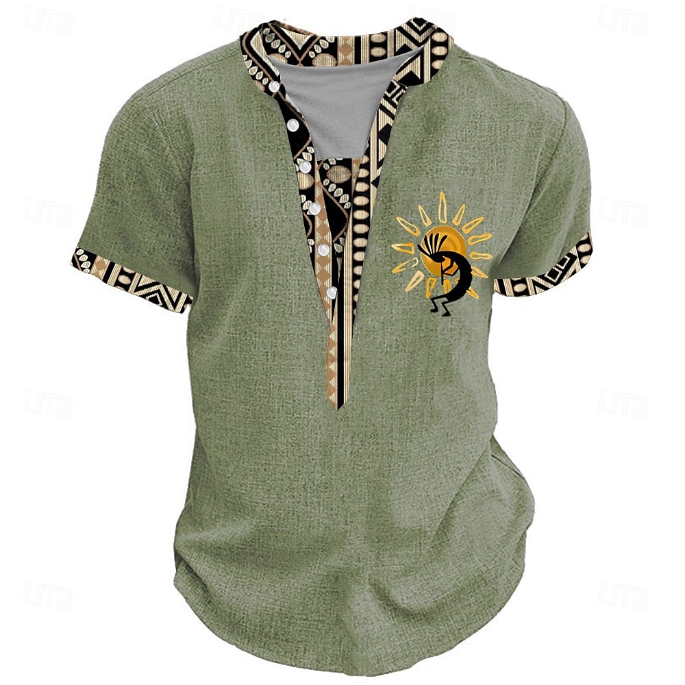 Per uomo Grafico Tribale Maglia Henley Manica Corta Stampa 3D Moda Designer Essenziale Streetwear Casuale Quotidiano Estate Primavera Blu chiaro Nero Verde Cachi Collo alla coreana Maglietta Henley del 2025 a $20.99 –P1