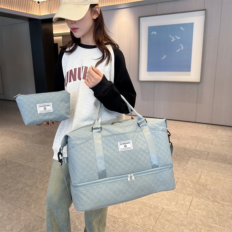weekendväska reseväska för kvinnor, 2-delad quiltad nattväska med skofack och kosmetikaväska, stor kapacitet handbagage för sjukhus, kort resa, gym, moderskap 2025 - $23.99 –P5