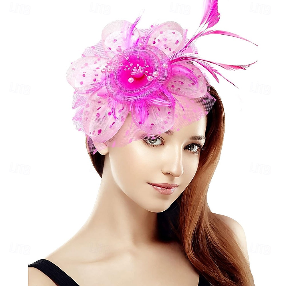 غطاء للرأس ريشة صاف قبعة فيدورا زفاف حفلة ليلية حفلة شاي سباق خيول كوكتيل عتيق لطيف مع ريش خوذة أغطية الرأس 2025 - $48.99 –P18