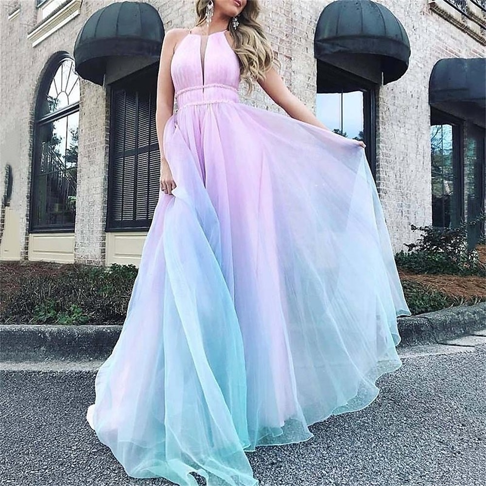 A-Lijn Quinceañera Jurken Elegante Jurk Bruiloft Bruiloft Gast Vloerlengte Mouwloos Halter Hals Katoen Rugloos met Plooien 2025 - $79.99 –P1