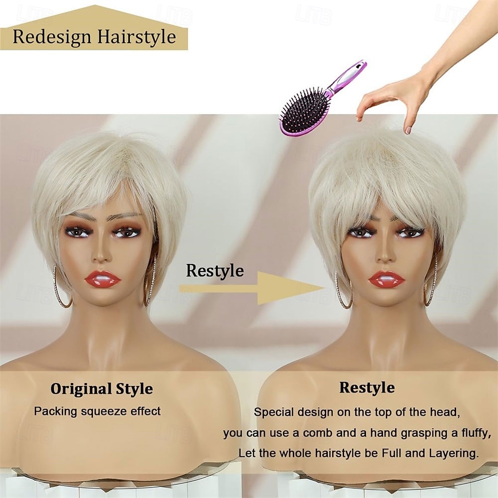 Short Blonde Wigs for White Women with Bangs Pixie Cut Straight Synthetic Replacement Wigs 2026 - $25.99 –P5
