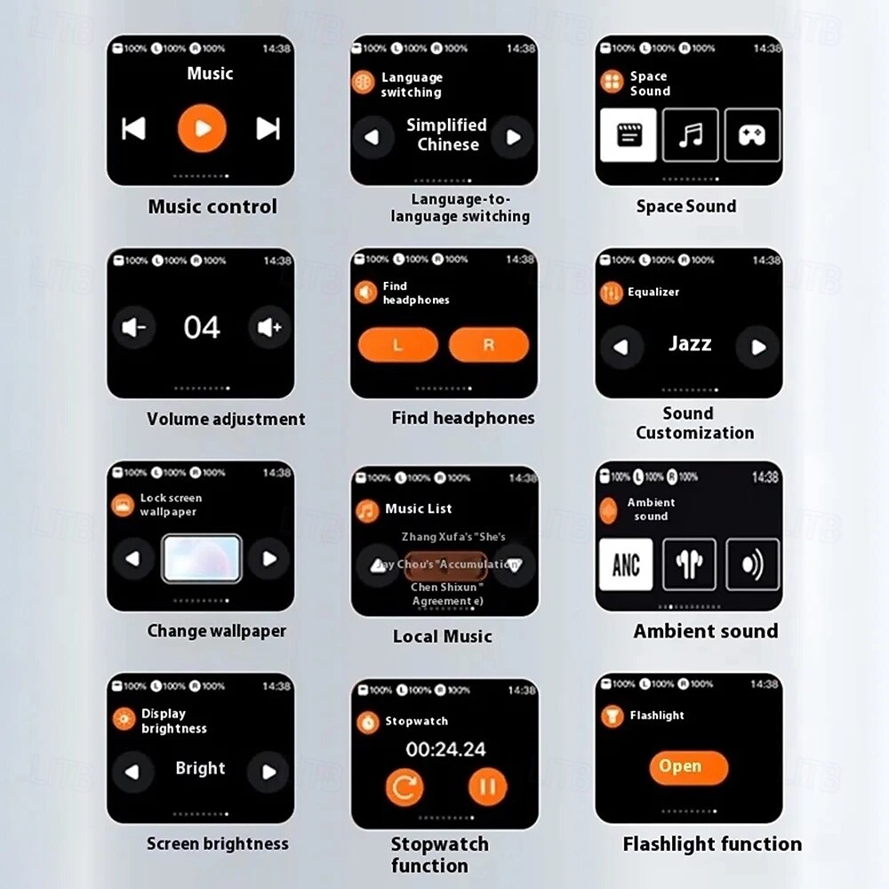 Q18 Ear Hanging Full Color Touch Screen Noise Reduction Bluetooth Earphones Multi functional Touch Screen OWS Ear Hanging 2025 - $27.99 –P5