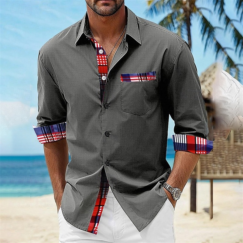 Voor heren Overhemd Zomer overhemd Normaal shirt Strand hemd Overhemd met knopen Zwart Wit Rood blauw Grijs Korte mouw Gedrukt Revers Vakantie Hawaii Kleding Polyester Modieus Casual Comfortabel 2025 - $25.99 –P5