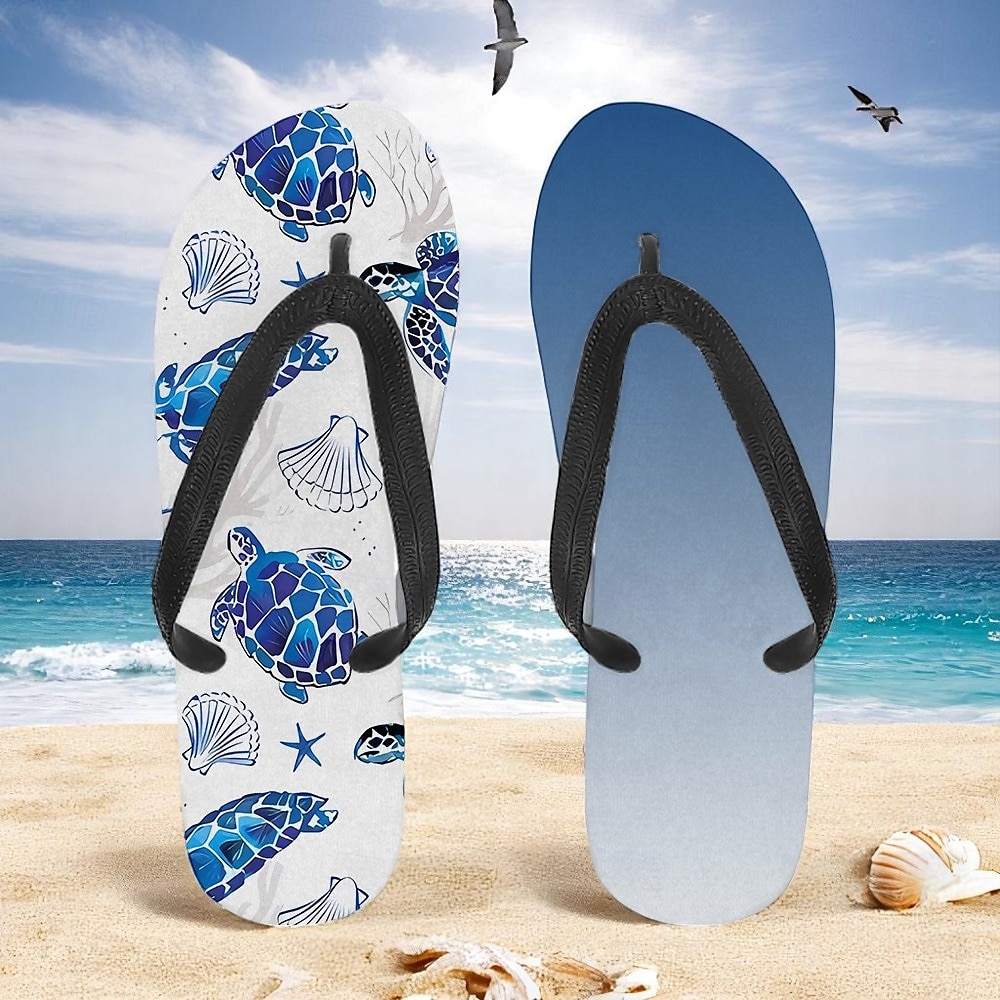 flip flops med tryckta havssköldpaddor för män – strandinspirerad och bekväm stil för strandutflykter, surfing och tropiska semestrar 2025 - $19.99 –P4
