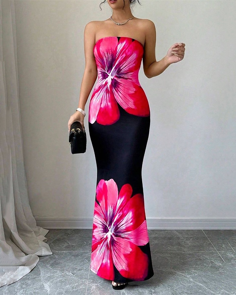 Women's Long Dress Maxi Dress Prom Dress Bodycon Summer Dress Elegant Fashion Party Holiday Date Regular Fit Flower Sleeveless Strapless Red Blue Summer Spring 2025 - $29.99 –P8