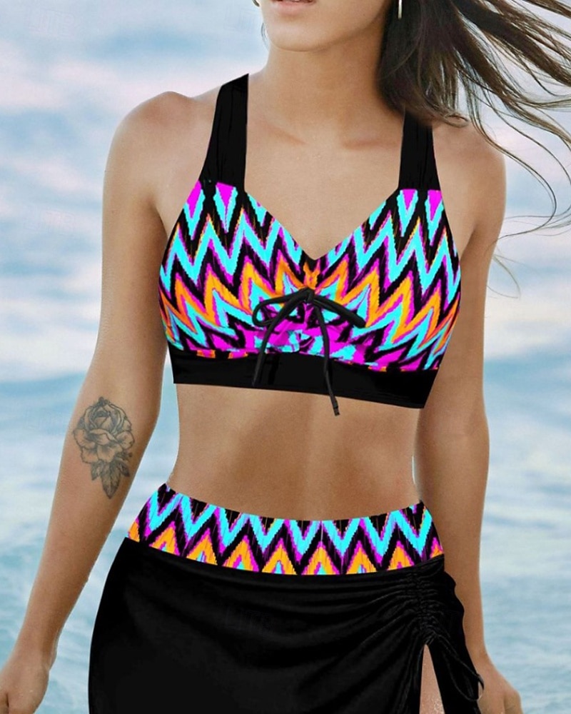 Women's Swimwear 2 Piece Swimsuit Backless Tropical Beach Wear Leopard Flower V Wire Sleeveless Bathing Suits 2025 - $25.99 –P1