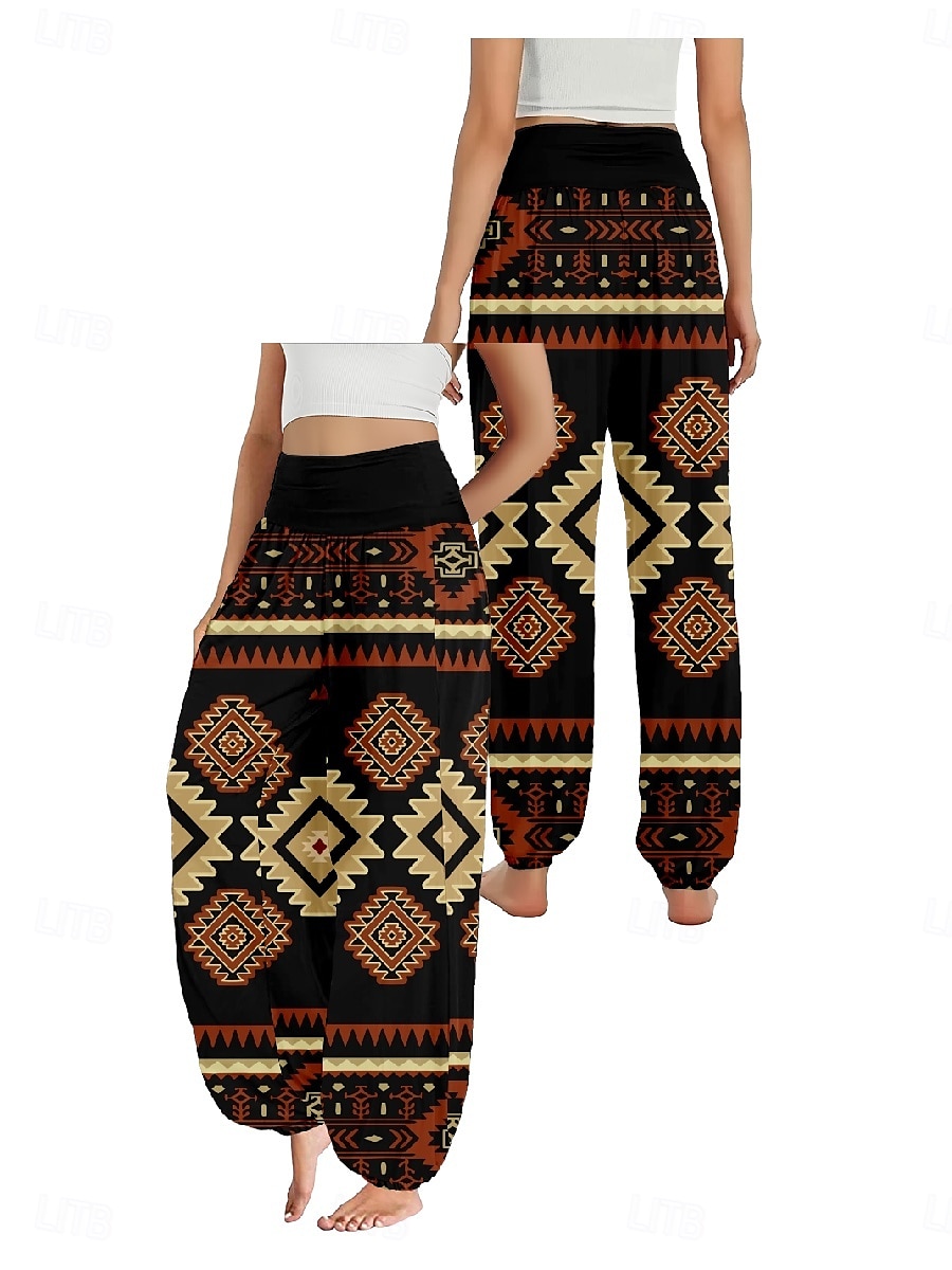 Damen Leinen-inspirierte Hosen Weites Bein Hosen Hose Ethno-Stil Lässig Boho Volle Länge Hohe Taille Blumen Grafik Paisley-Muster Tasche Elastischer Bund Drucken Atmungsaktivität Weich Mikroelastisch 2025 - $21.99 –P9