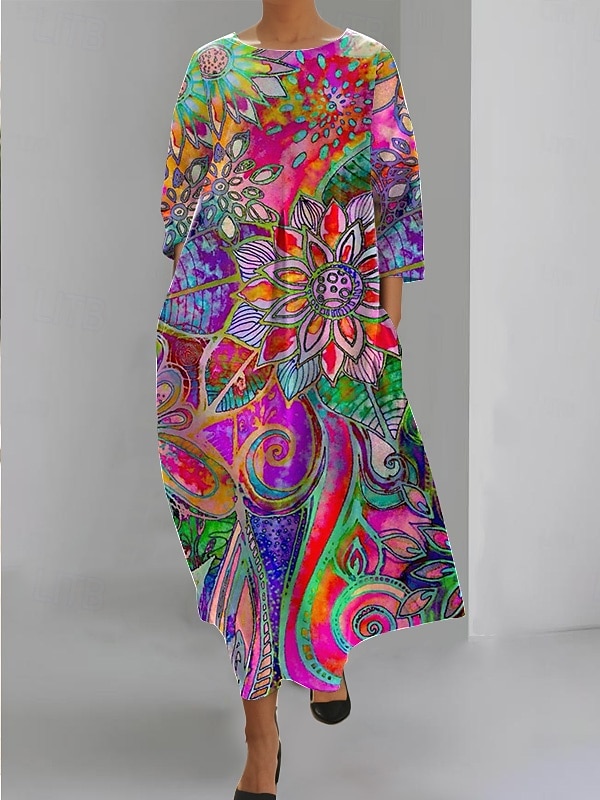 Robe Maxi Femme Robe de Plage Robe en A Robe d'Été Vacances Casual Plage Quotidien Vacances Sortir Ajustement Lâche Graphique Géométrique Lin Comme À Manches Courtes Col Ronde Col Bateau Marron Foncé de 2025 ? $36.99 –P4