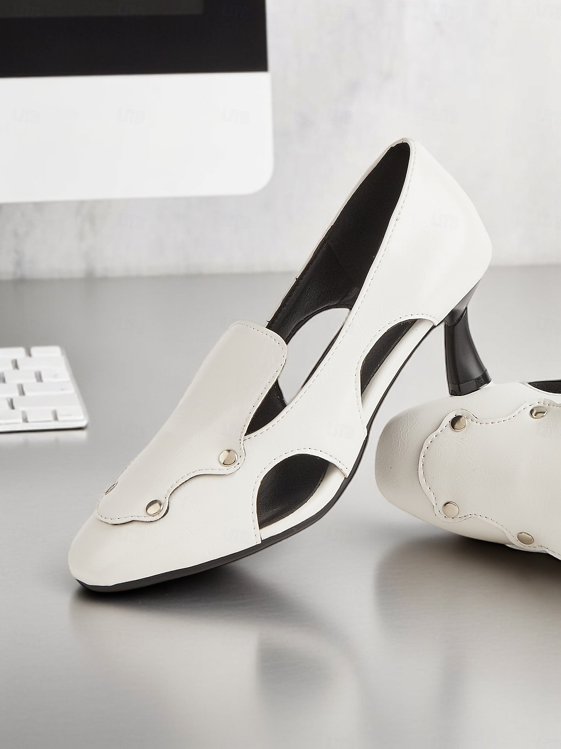 damklackar med fyrkantig tå – artistiska pumps i konstläder med klack för kattungar för kreativa arbetsplatser 2026 - $46.99 –P1