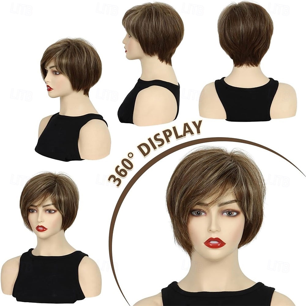 короткие парики для женщин коричневый парик пикси боб парик стрижка пикси для женщин синтетические парики с челкой повседневные или для косплея 2026 - $25.99 –P5
