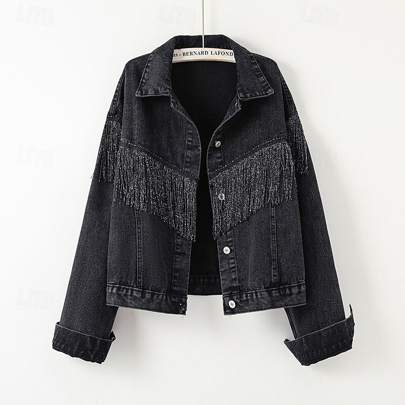 Per donna Blusa Semplice Elegante Moderno Manica Lunga Colletto a Camicia Top Regolari Ferie Uscire Jeans Frange Nero Azzurro Estate del 2025 a $29.99 –P7