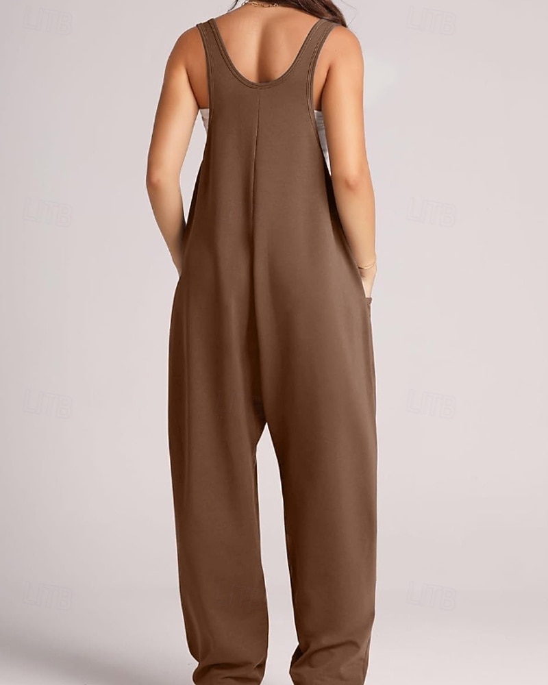 tuta salopette normale da donna streetwear tinta unita senza maniche scollo a V tasche per uscire fine settimana vestibilità regolare nero verde chiaro rosa estate del 2026 a $26.99 –P12