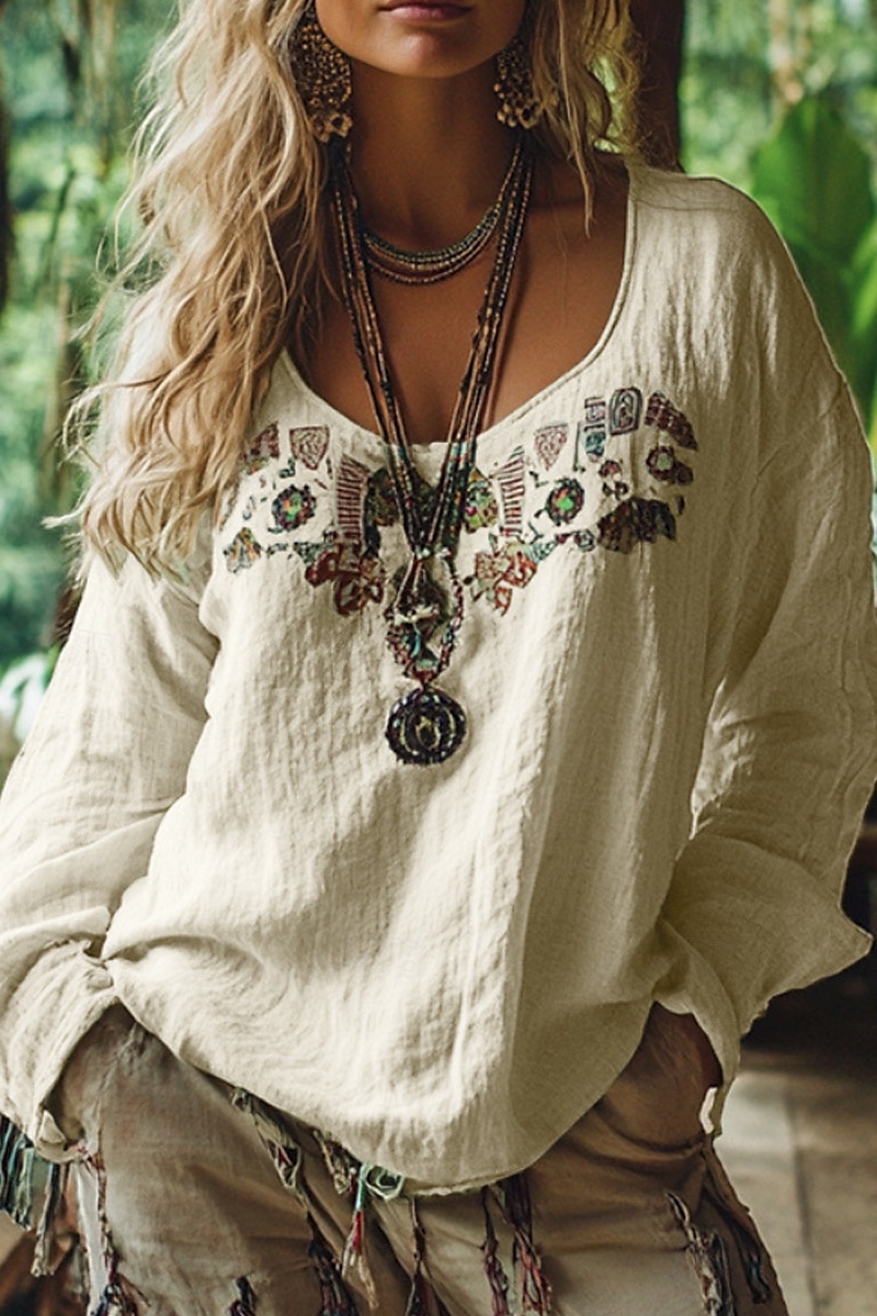 Femmes Chemisier occidental Chemise Bohème Chemisier Fleur Moderne Occasionnel Boho manche longue Col en V Hauts Réguliers Fête Sortir Imprimé Noir Vin Bleu Abricot Été de 2025 ? $21.99 –P2