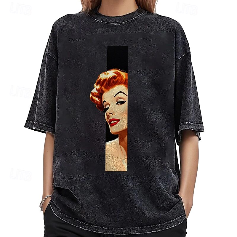 T-shirt Överdimensionerad Acid Washed Tee Retro affisch Retro flicka Grafisk Till Par Herr Dam Vuxna Maskerad Varmstämpling Ledigt / vardag 2025 - $24.99 –P3