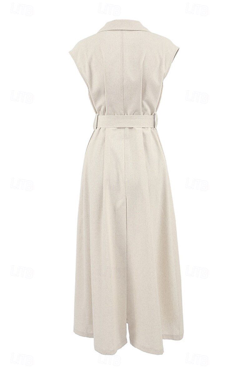 Femmes Robe Midi Robe Chemise Robe en coton et lin Moderne Quotidien Sortir Week-end Coupe régulière Uni Sans manches Col de chemise Kaki Été de 2025 ? $38.99 –P8