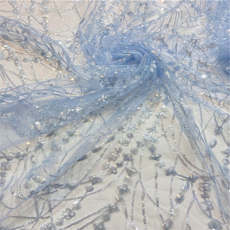 Robe mère de la mariée en A bleue élégante vintage illusion col longueur cheville en chiffon à demi-manches avec broderie de sequins de 2025 ? $148.99 –P8