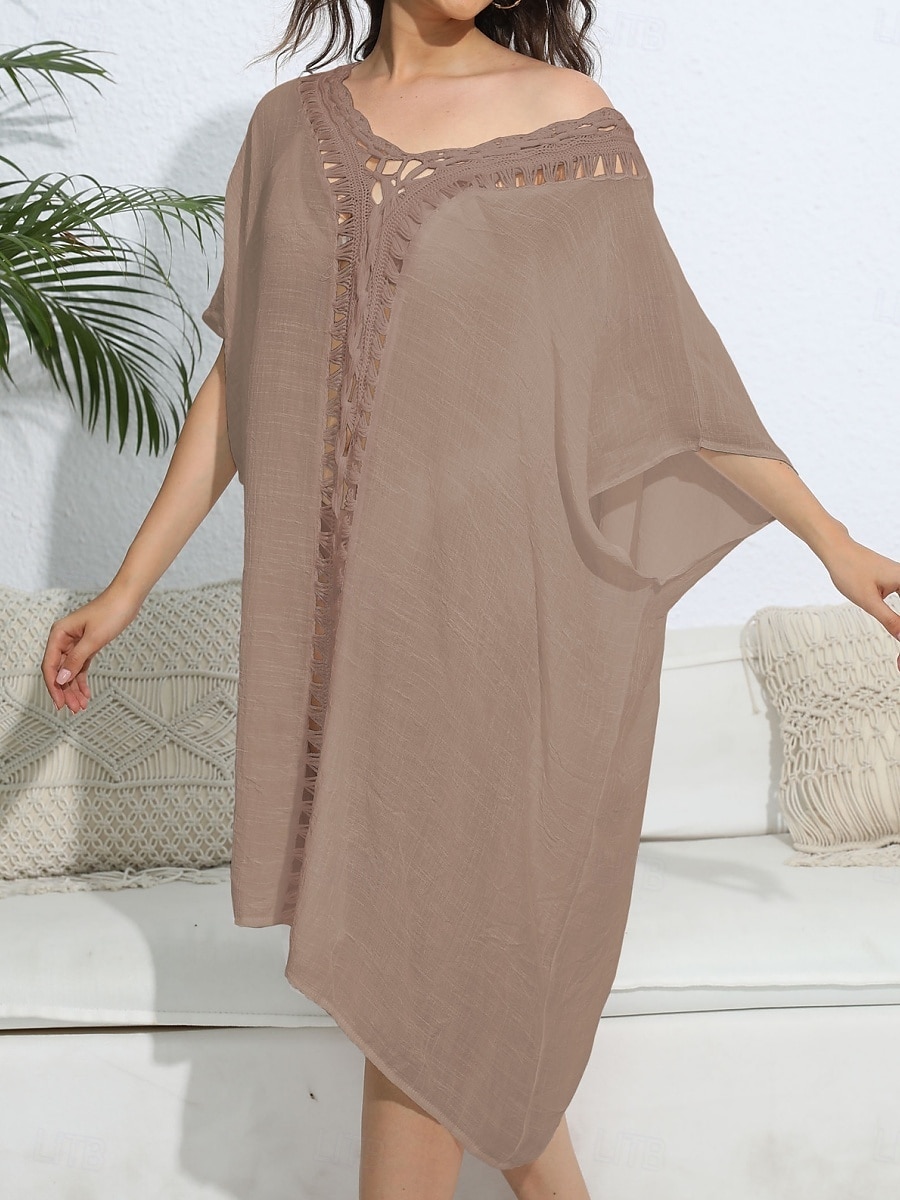 Maillots de Bain Femme Couverture Robe de Bain Maillot Boutons Vacances Plage Tenue Couleur Unie Col en V Manches Courtes Maillots de Bain de 2025 ? $26.99 –P15