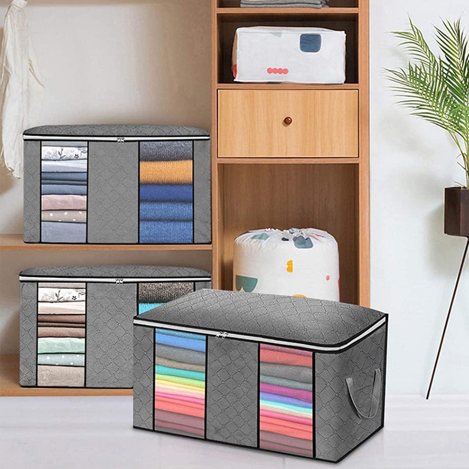 4 Pack Foldable Storage Bags Under-bed Storage, Bedding Storage Bags with Clear Window and Reinforced Handles, Reusable Bag Organizer with Smooth Zipper, for Clothes Blankets Comforters 2025 - $27.99 –P2