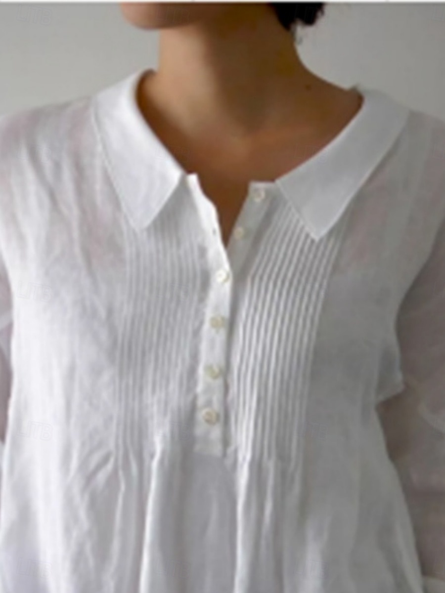 Damen Hemd Einfach Basic Modern Langarm Hemdkragen Normale Oberteile Täglich Knöpfe Weiß Sommer 2025 - $23.99 –P2