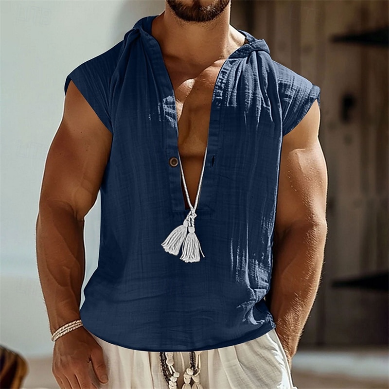 Homme Débardeur Sous-Vêtements T-shirt sans manches Sans manches À capuche Été Uni Mode Designer Basique Boutons Vacances Rue Sortir Noir bleu marine Vert T-shirt haut de gamme pour homme de 2025 ? $21.99 –P5
