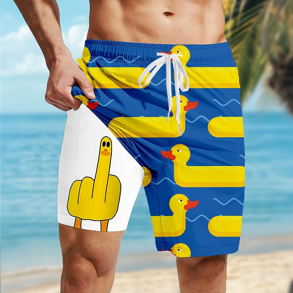 Herre Dyr Morsom And Fôret shorts 2 i 1 svømmeshorts Badeshorts Medium Midje Hawaiisk Feriereise Ferie Strand Klær Sidelommer Med kompresjonsforing Elastisk snøring i midjen Designer Klær 2025 - $21.99 –P1