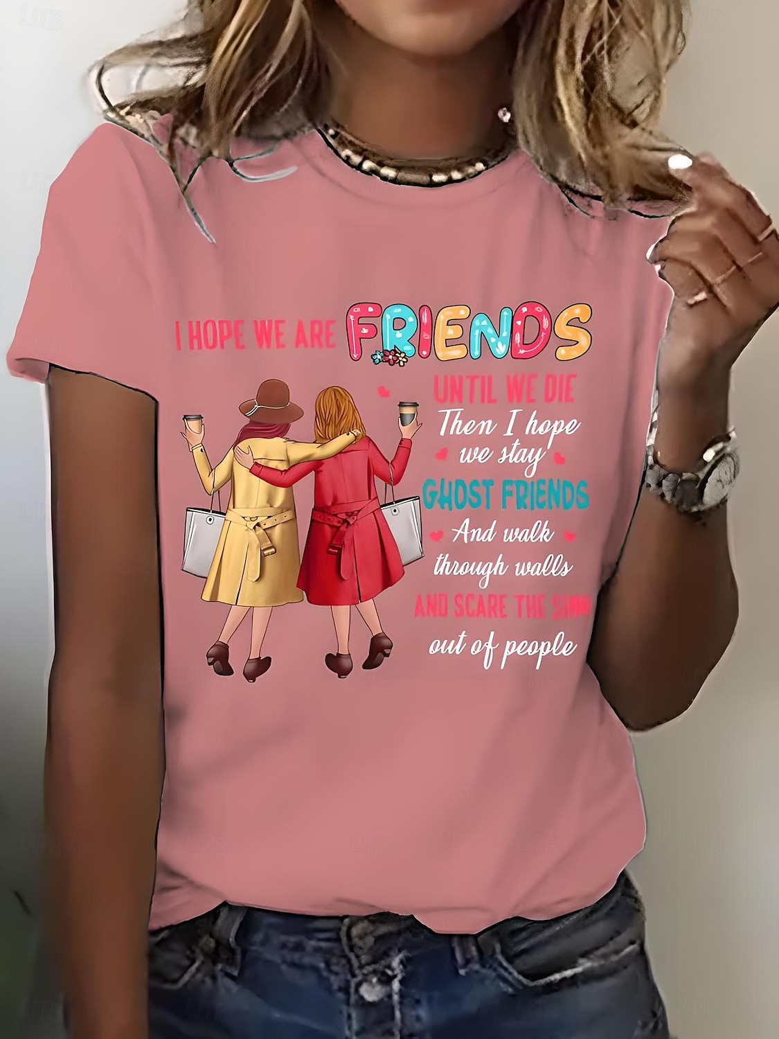 Dames T-shirt Afdrukken Grafisch Brief Vintage Stijlvol Klassiek Korte mouw Strakke ronde hals Ronde hals Normale tops Dagelijks Weekend blauw Zwart Wit Blozend Roze Paars Zomer Lente friends 2026 - $22.99 –P5