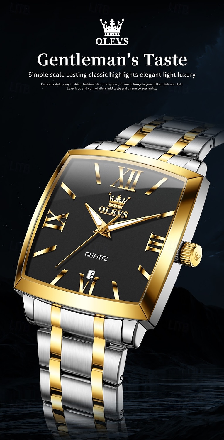OLEVS 2969 Men's Fashion Square Watch, Waterproof, Luminous Stainless Steel, Automatic Date, Modern Quartz Movement 2025 - $47.99 –P5