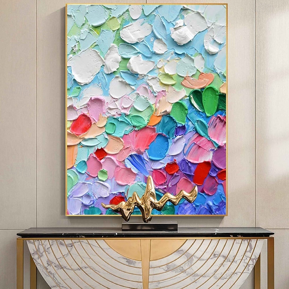 Peinture à l'huile faite à la main, points colorés, peinture à l'huile sur toile, art mural texturé moderne peint à la main, peinture florale 3D, art contemporain, grande peinture à l'huile, art de 2025 ? $91.99 –P1