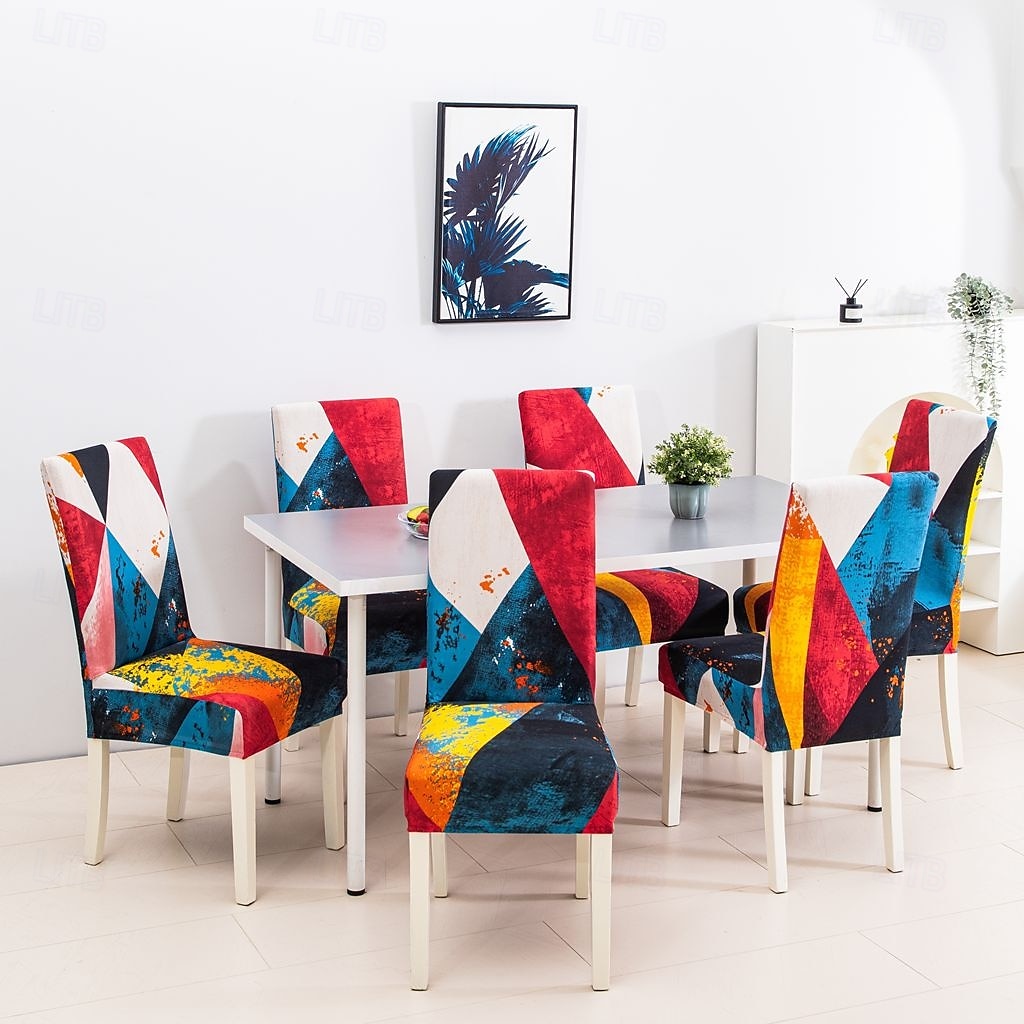 4/6 szt. elastycznych pokrowców na krzesła do jadalni, antypoślizgowych i modnych pokrowców na krzesła do jadalni, prostych geometrycznych nadruków, ochronnych pokrowców na krzesła do wystroju wnętrz, 2025 - $15.49 –P1