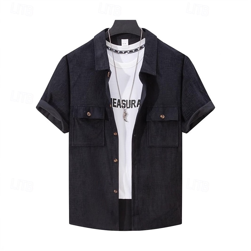 Herren Hemd Sommerhemd Freizeithemd Strandhemd Cordhemd Knopfhemd Schwarz Wein Blau Grau Kurzarm Einfach Revers Urlaub Hawaiianisch Fronttasche Bekleidung Polyester Mode Lässig Bequem 2025 - $25.99 –P1